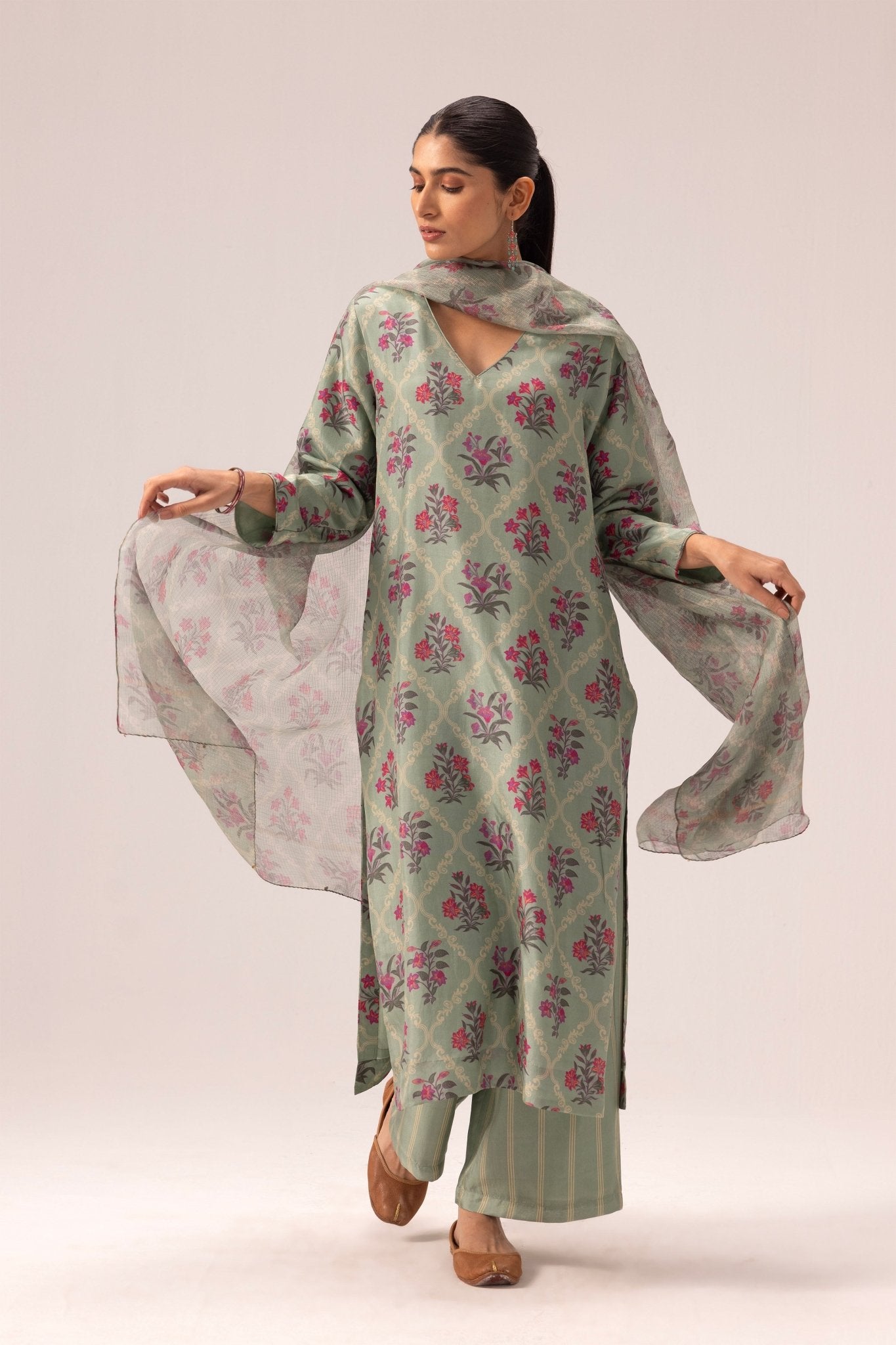 Amelia Kurta Set of 3 - Sage Green - CiceroniKurta Set, Everyday WearLabel Shreya Sharma