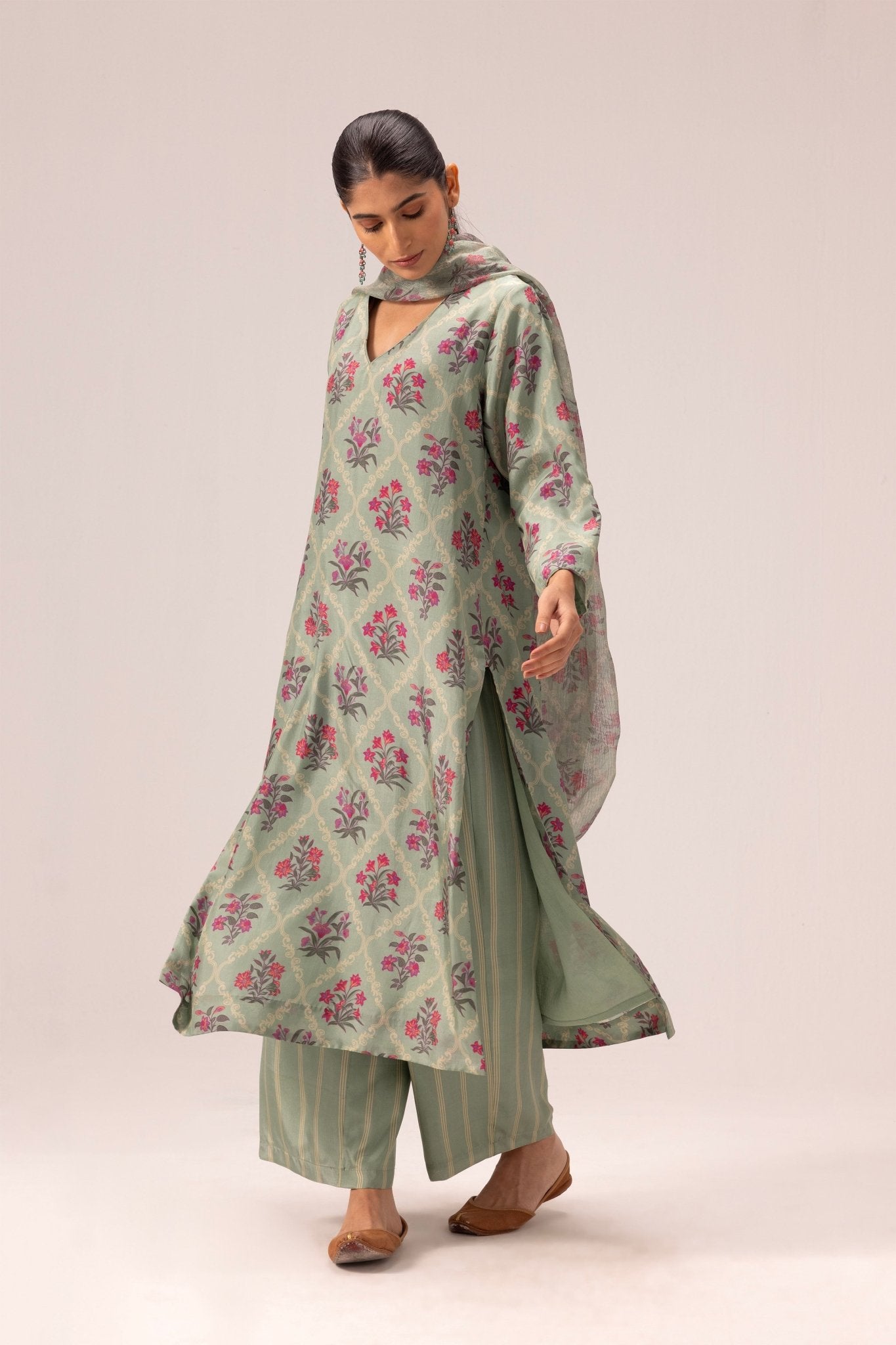 Amelia Kurta Set of 3 - Sage Green - CiceroniKurta Set, Everyday WearLabel Shreya Sharma