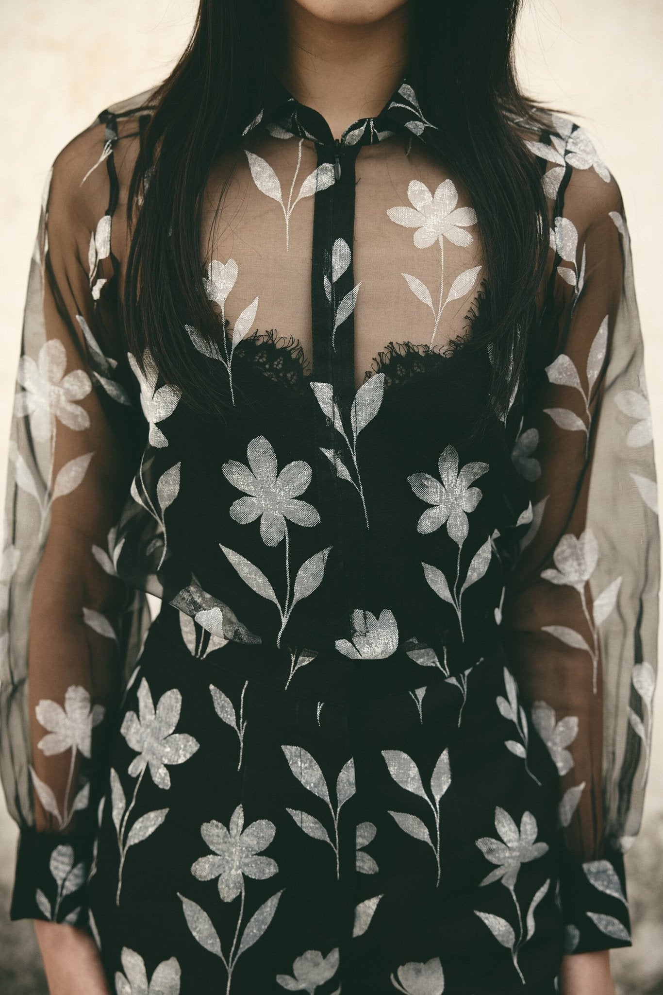 AN Foral Organza Shirt - Black - CiceroniWomen ShirtsATBW