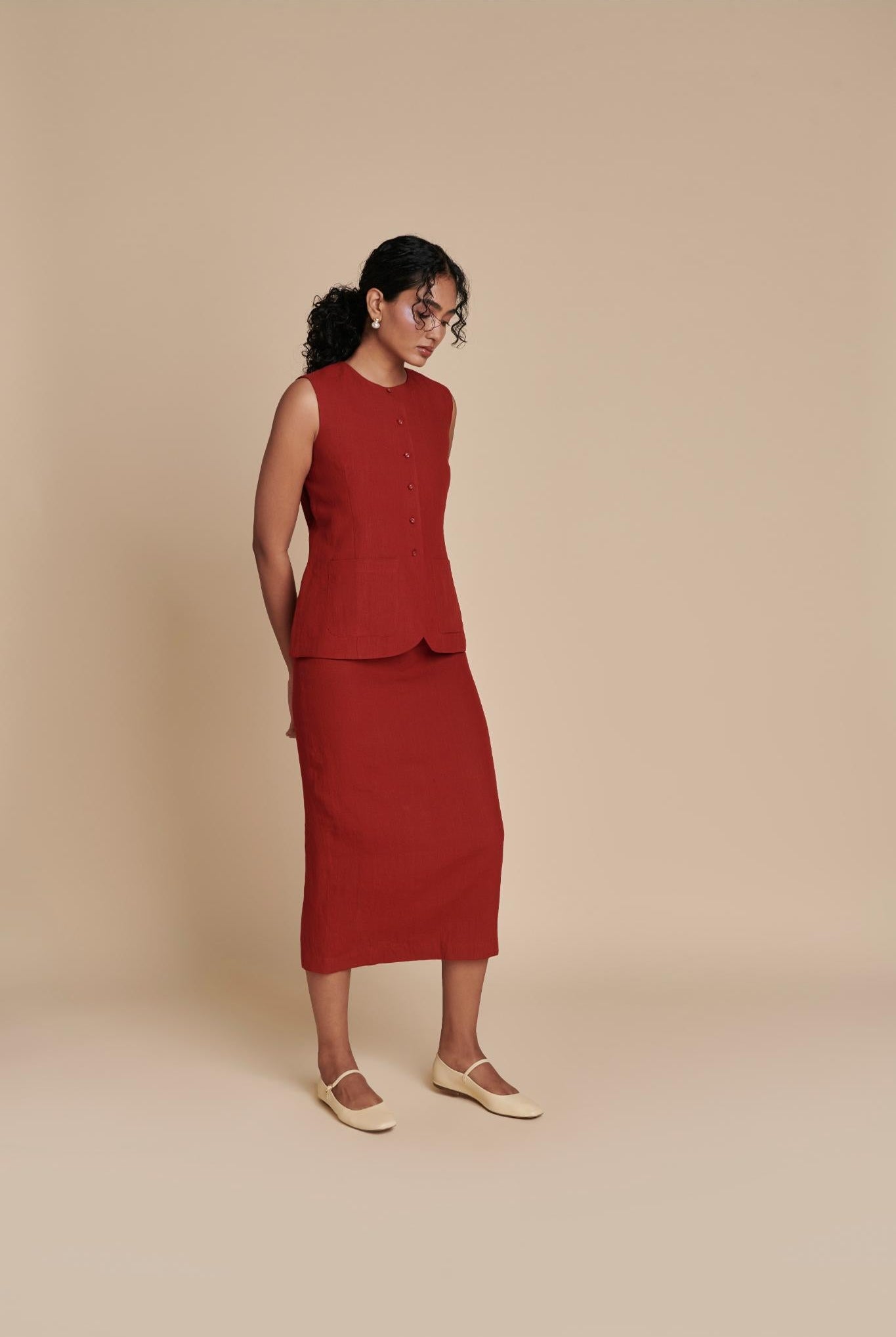Anaar Linen Vest & Column Skirt Set - CiceroniCo-ord SetSaphed
