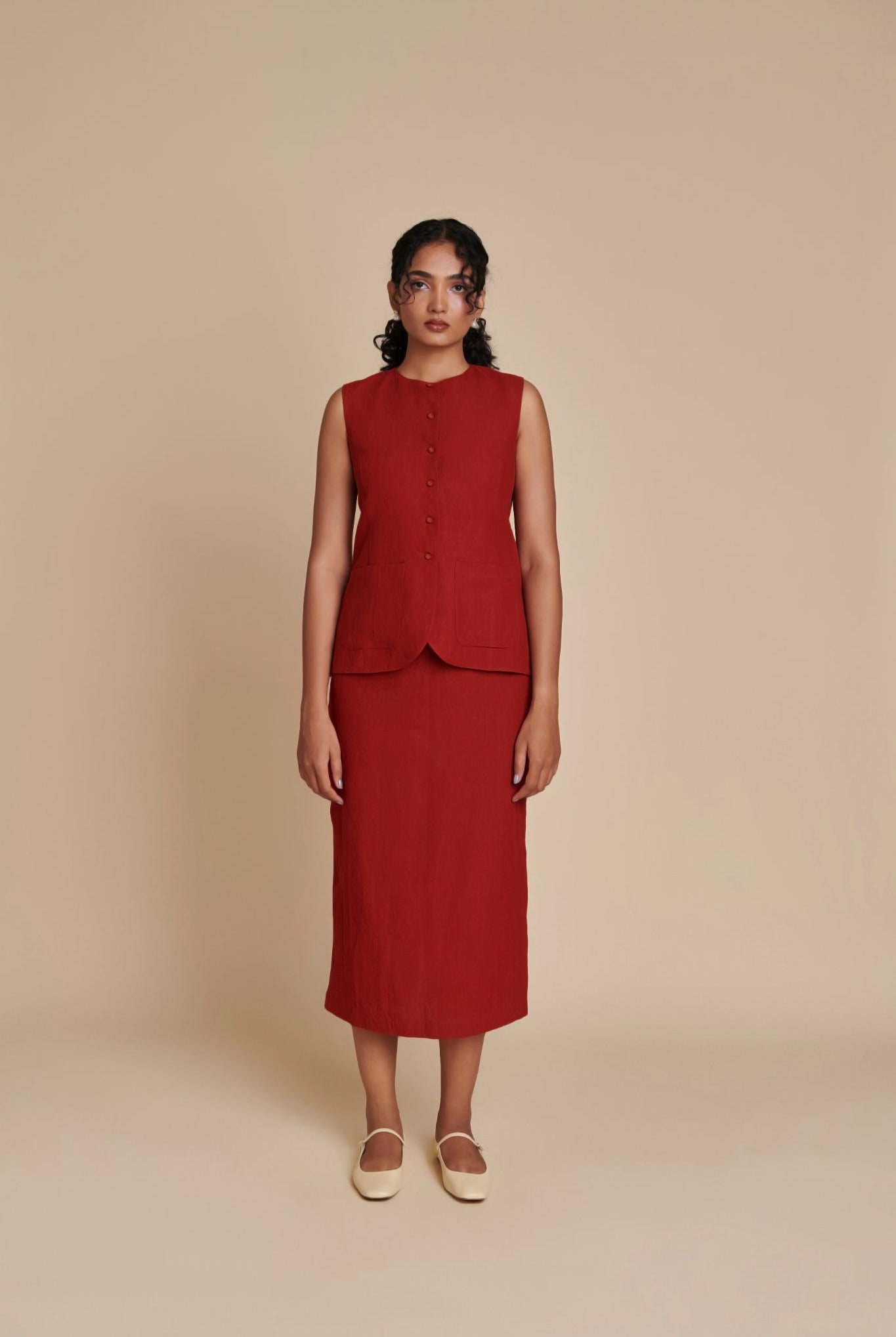 Anaar Linen Vest & Column Skirt Set - CiceroniCo-ord SetSaphed