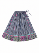 Anaaro - charcoal Khara panelled skirt in hand block print striped cotton with neon hand block print border - CiceroniSkirtAnaaro