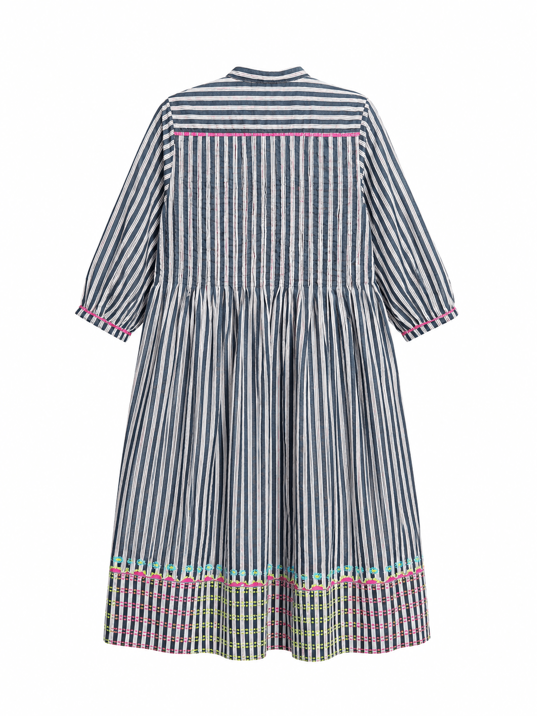 Anaaro - charcoal Manori dress in 100% cotton, hand block printed stripes - CiceroniDressAnaaro