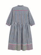 Anaaro - charcoal Manori dress in 100% cotton, hand block printed stripes - CiceroniDressAnaaro