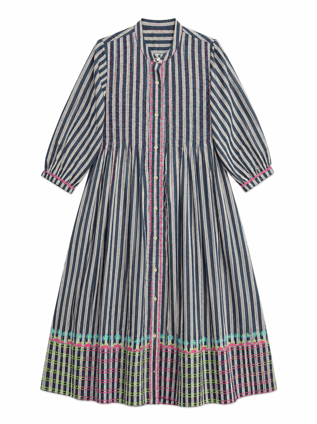Anaaro - charcoal Manori dress in 100% cotton, hand block printed stripes - CiceroniDressAnaaro