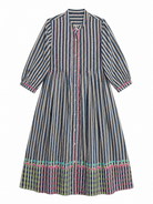 Anaaro - charcoal Manori dress in 100% cotton, hand block printed stripes - CiceroniDressAnaaro