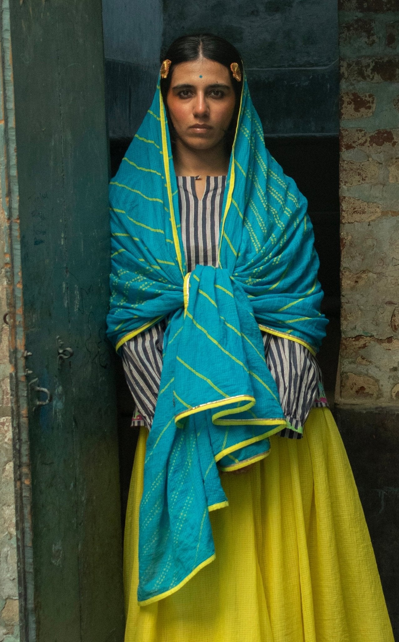 Anaaro clothing - turquoise hand block print Cotton kota doria dupatta - CiceroniDupattaAnaaro