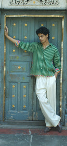 Anaaro - dill green Khamis shirt in 100% cotton block printed flared shirt - CiceroniUnisex ShirtsAnaaro