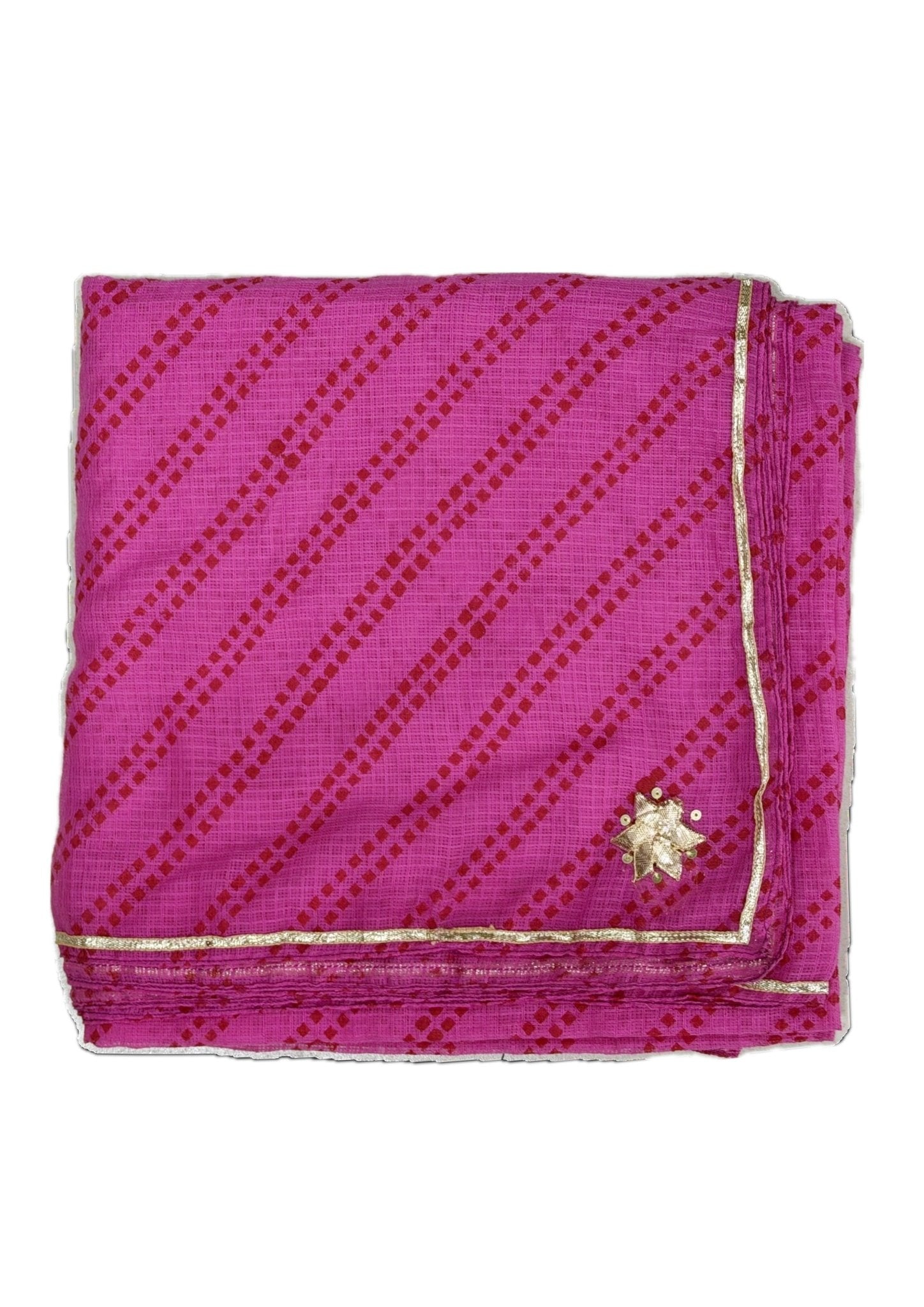 Anaaro - fuschia pink hand block print cotton kota doria dupatta - CiceroniDupattaAnaaro