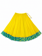 Anaaro - lime yellow Khara panelled skirt in solid cotton kota doria with tie and dye leheriya border - CiceroniSkirtAnaaro