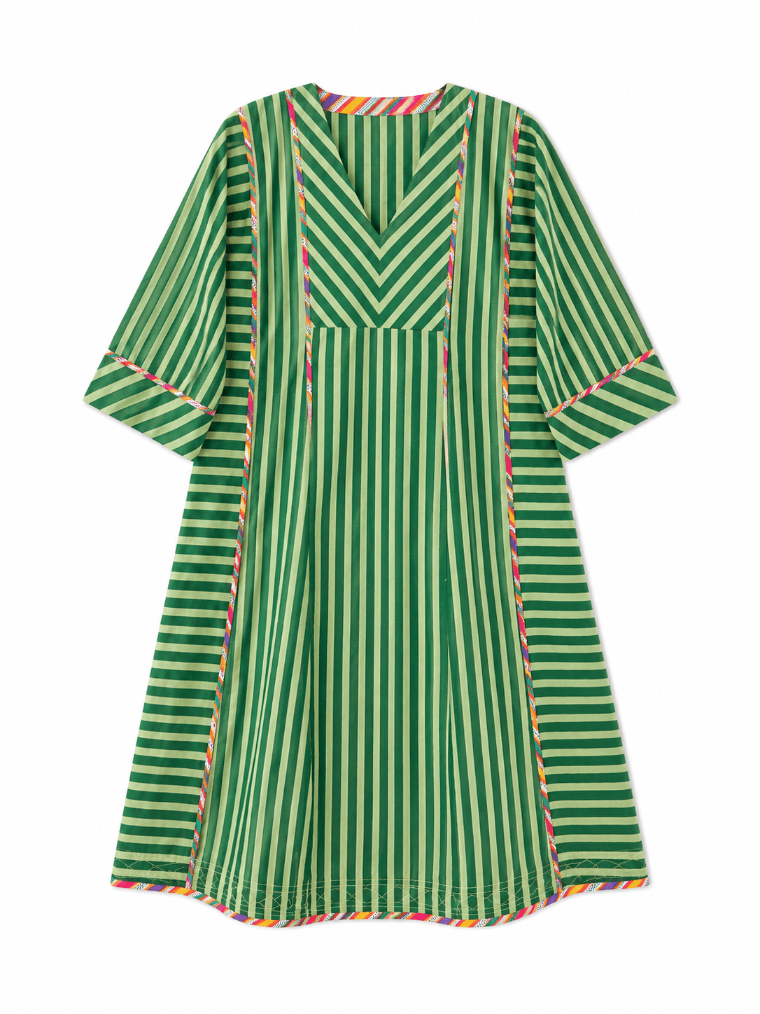 Anaaro- nohra kurta set in 100% cotton hand block print stripes with multicoloured piping - CiceroniKurta Set, Everyday WearAnaaro