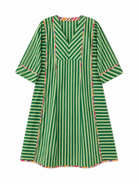 Anaaro- nohra kurta set in 100% cotton hand block print stripes with multicoloured piping - CiceroniKurta Set, Everyday WearAnaaro