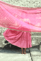 Anaaro - pink kanchli strappy dress in hand block print stripes with multicoloured piping detail - CiceroniDressAnaaro