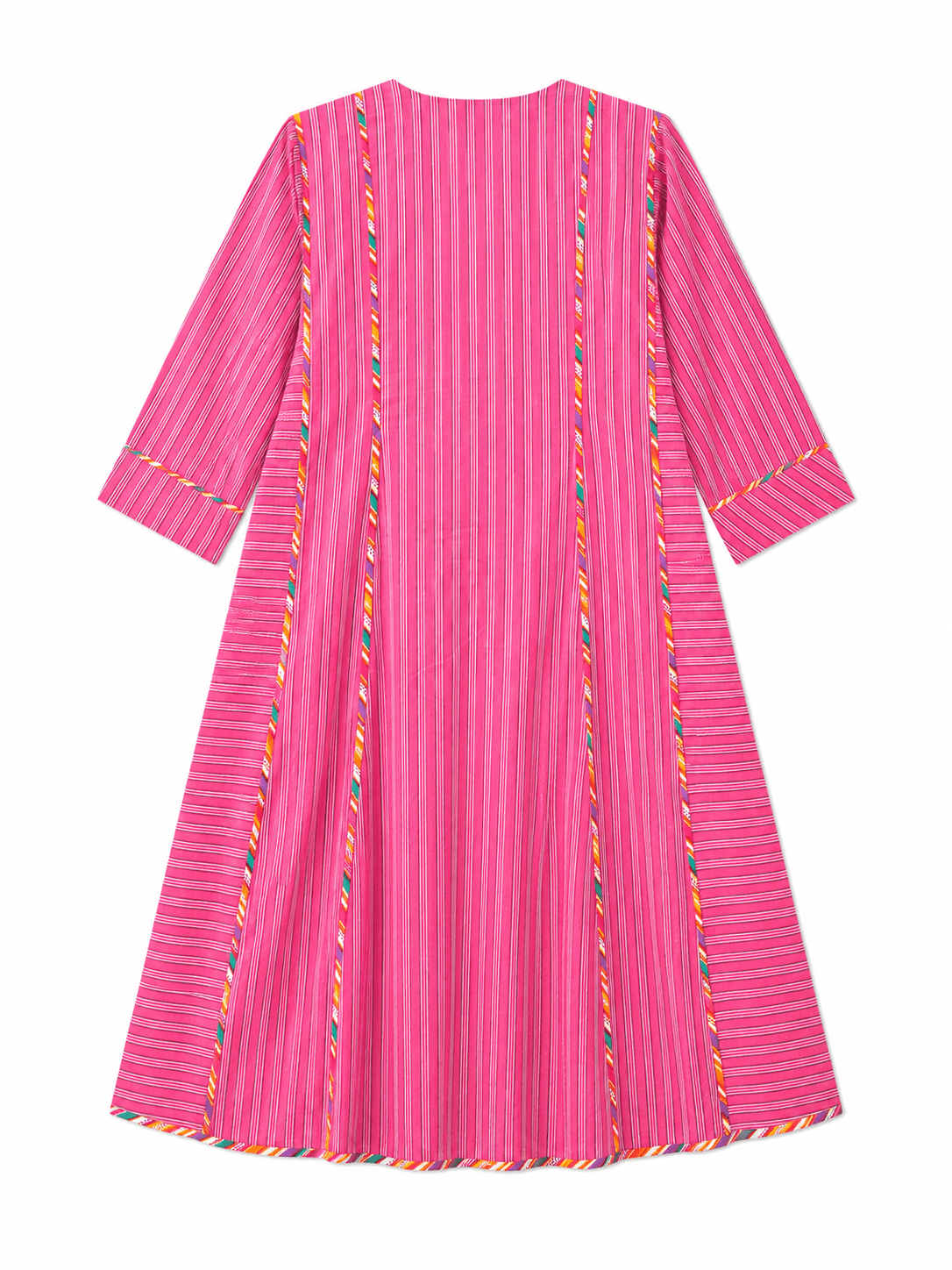 Anaaro - pink nohra kurta set in 100% cotton hand block print stripes with multicoloured piping - CiceroniKurta Set, Everyday WearAnaaro