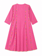 Anaaro - pink nohra kurta set in 100% cotton hand block print stripes with multicoloured piping - CiceroniKurta Set, Everyday WearAnaaro