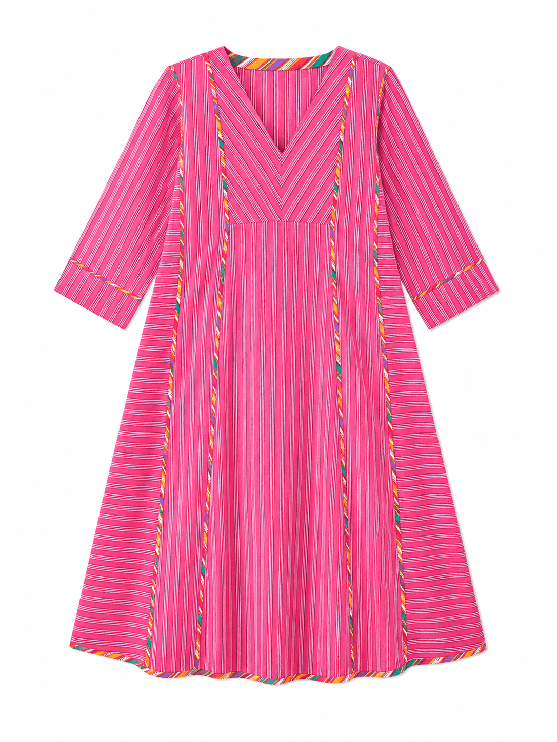 Anaaro - pink nohra kurta set in 100% cotton hand block print stripes with multicoloured piping - CiceroniKurta Set, Everyday WearAnaaro