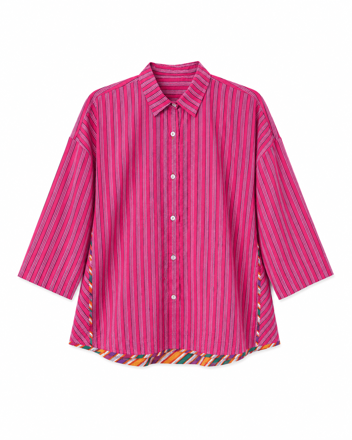 Anaaro - pomegranate pink Khamis shirt in 100% cotton block printed flared shirt - CiceroniWomen ShirtsAnaaro