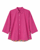 Anaaro - pomegranate pink Khamis shirt in 100% cotton block printed flared shirt - CiceroniWomen ShirtsAnaaro