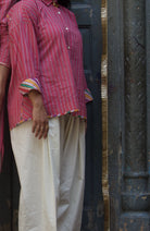 Anaaro - pomegranate pink Khamis shirt in 100% cotton block printed flared shirt - CiceroniWomen ShirtsAnaaro