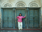 Anaaro - pomegranate pink Khamis shirt in 100% cotton block printed flared shirt - CiceroniWomen ShirtsAnaaro