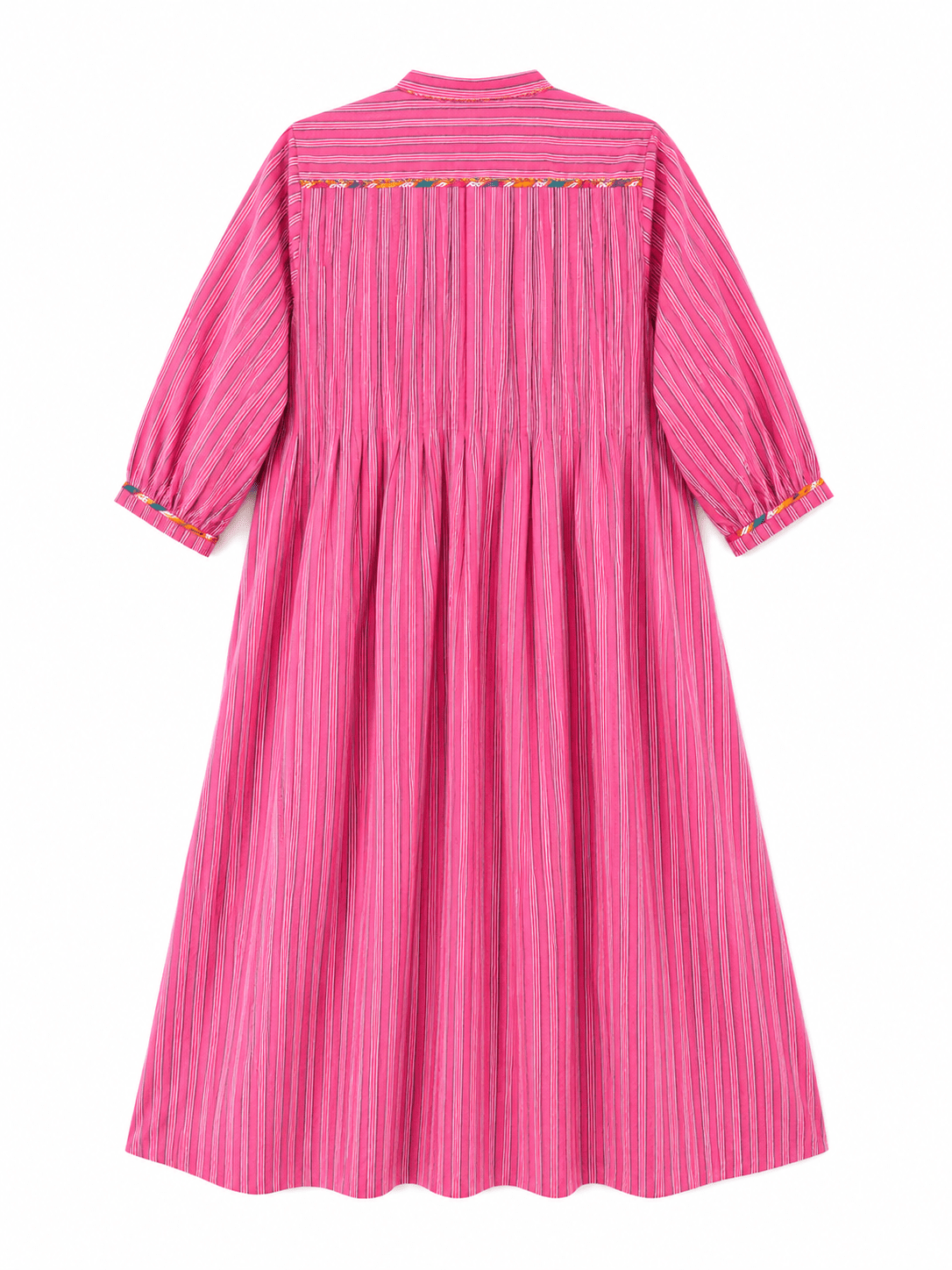 Anaaro - pomegranate pink Manori dress in 100% cotton, hand block printed stripes - CiceroniDressAnaaro