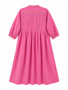 Anaaro - pomegranate pink Manori dress in 100% cotton, hand block printed stripes - CiceroniDressAnaaro