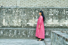 Anaaro - pomegranate pink Manori dress in 100% cotton, hand block printed stripes - CiceroniDressAnaaro