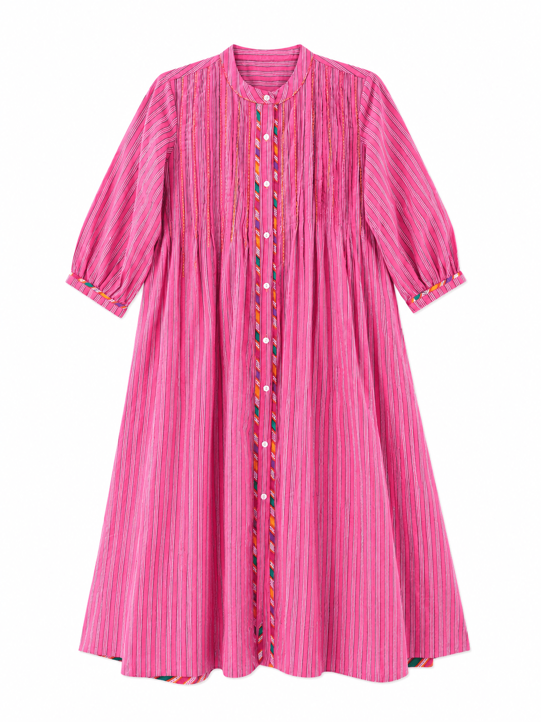 Anaaro - pomegranate pink Manori dress in 100% cotton, hand block printed stripes - CiceroniDressAnaaro