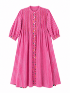 Anaaro - pomegranate pink Manori dress in 100% cotton, hand block printed stripes - CiceroniDressAnaaro