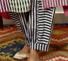 Anaaro - tapered pants in hand block print striped cotton with frill detail - CiceroniWomen PantsAnaaro