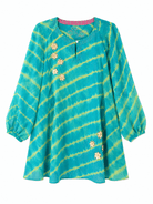 Anaaro - turquoise blue and lime yellow 100% cotton kota doria a-line leheriya tunic top with pants set - Ciceronitunic setAnaaro