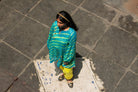 Anaaro - turquoise blue and lime yellow 100% cotton kota doria a-line leheriya tunic top with pants set - Ciceronitunic setAnaaro