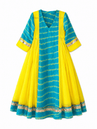 Anaaro - turquoise safra dress in tie and dye leheriya kota doria with metallic gota details - CiceroniDressAnaaro