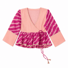Anaaro - watermelon pink 100% cotton kota doria gathered peplum top in tie and dye leheriya - CiceroniTopsAnaaro