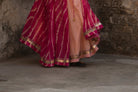 Anaaro - watermelon pink Khara panelled skirt in cotton kota doria with tie and dye leheriya - CiceroniSkirtAnaaro