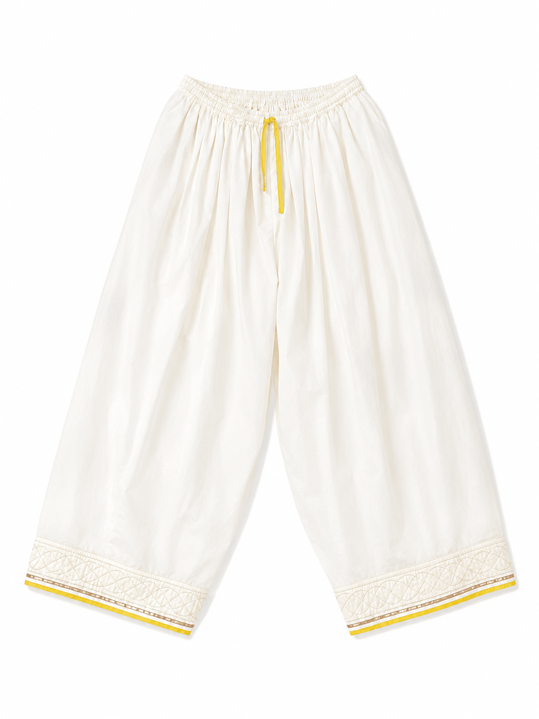 Anaaro - white farshi pleated baggy pants in cotton with contrast piping detail and thin gota - CiceroniPantsAnaaro