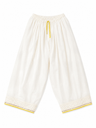Anaaro - white farshi pleated baggy pants in cotton with contrast piping detail and thin gota - CiceroniPantsAnaaro