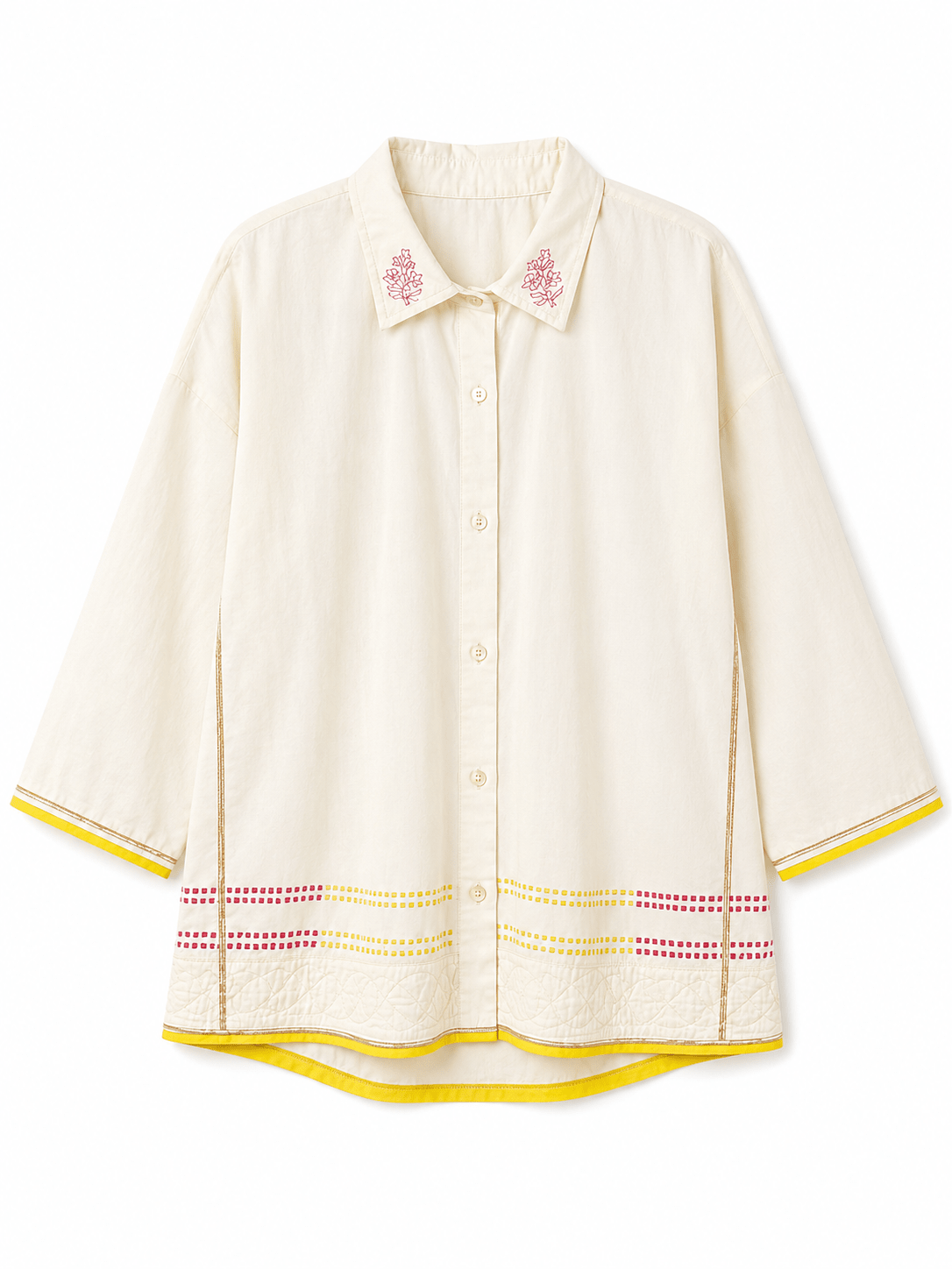Anaaro - white Khamis shirt in 100% cotton block printed flared shirt - CiceroniUnisex ShirtsAnaaro