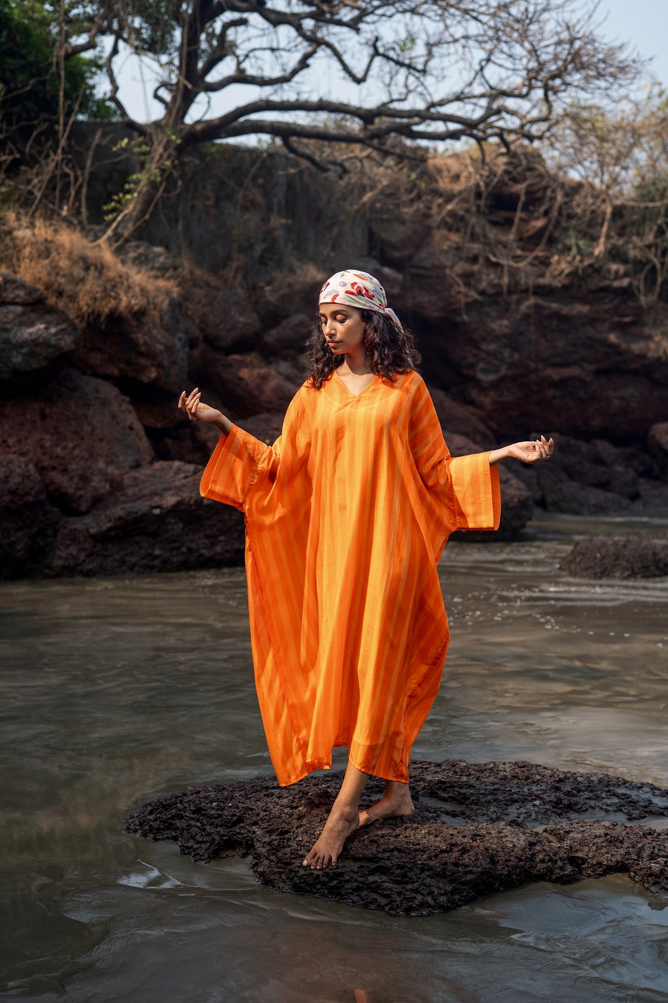 Angela Stripe Kaftan - Orange - CiceroniKaftanRAAS Life