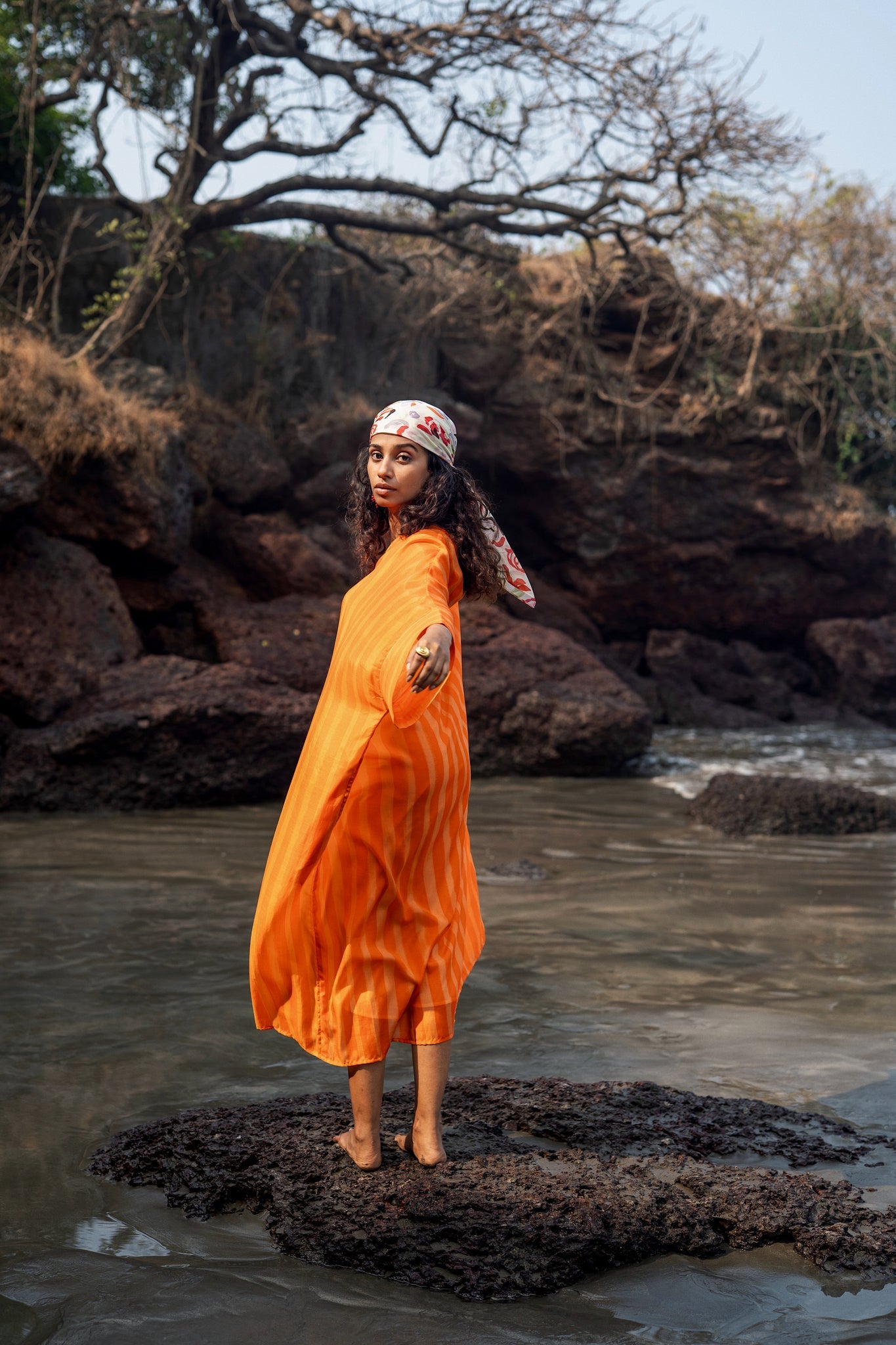 Angela Stripe Kaftan - Orange - CiceroniKaftanRAAS Life