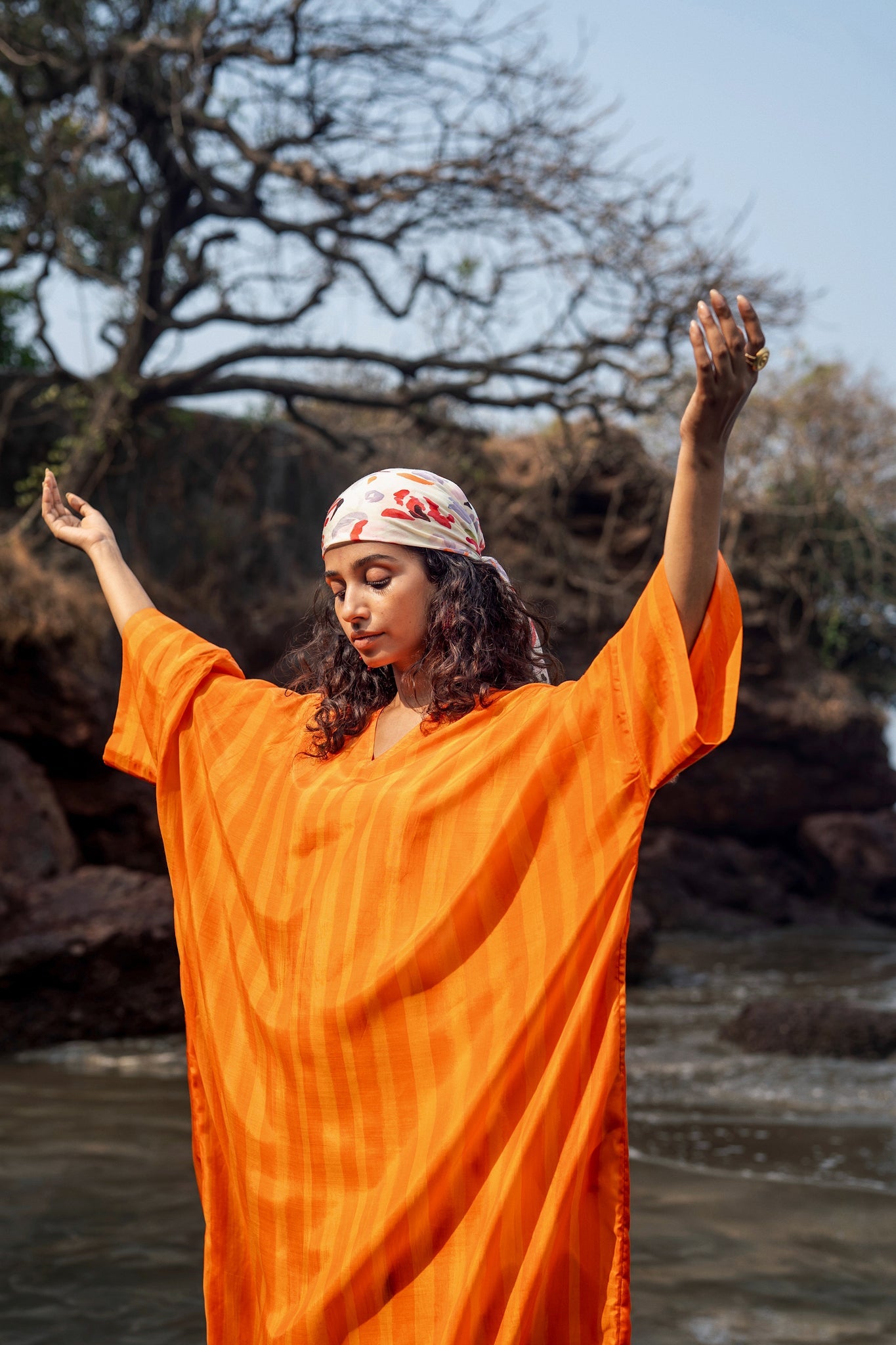 Angela Stripe Kaftan - Orange - CiceroniKaftanRAAS Life