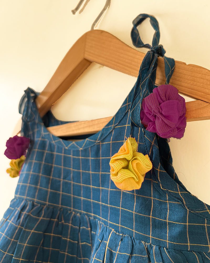 Aparajita Blue Gold Checks Infant Tiered Festive Dress - CiceroniDressesLove The World Today