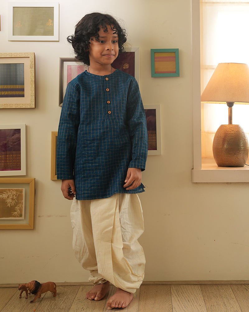 Aparajita festive kurta in blue gold checks - CiceroniKurta, Festive WearLove The World Today