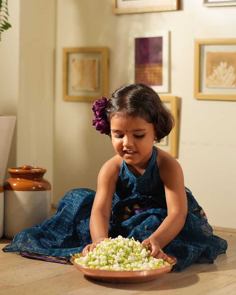 Aparajita lehenga set in blue gold checks - CiceroniLehenga SetLove The World Today