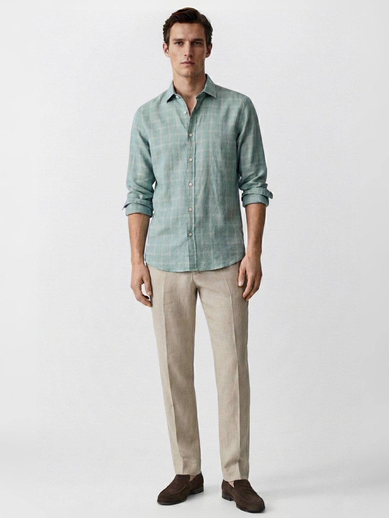 Aqua Sage 100% Pure Linen Checks Shirt - CiceroniMen Shirtsbhrāta