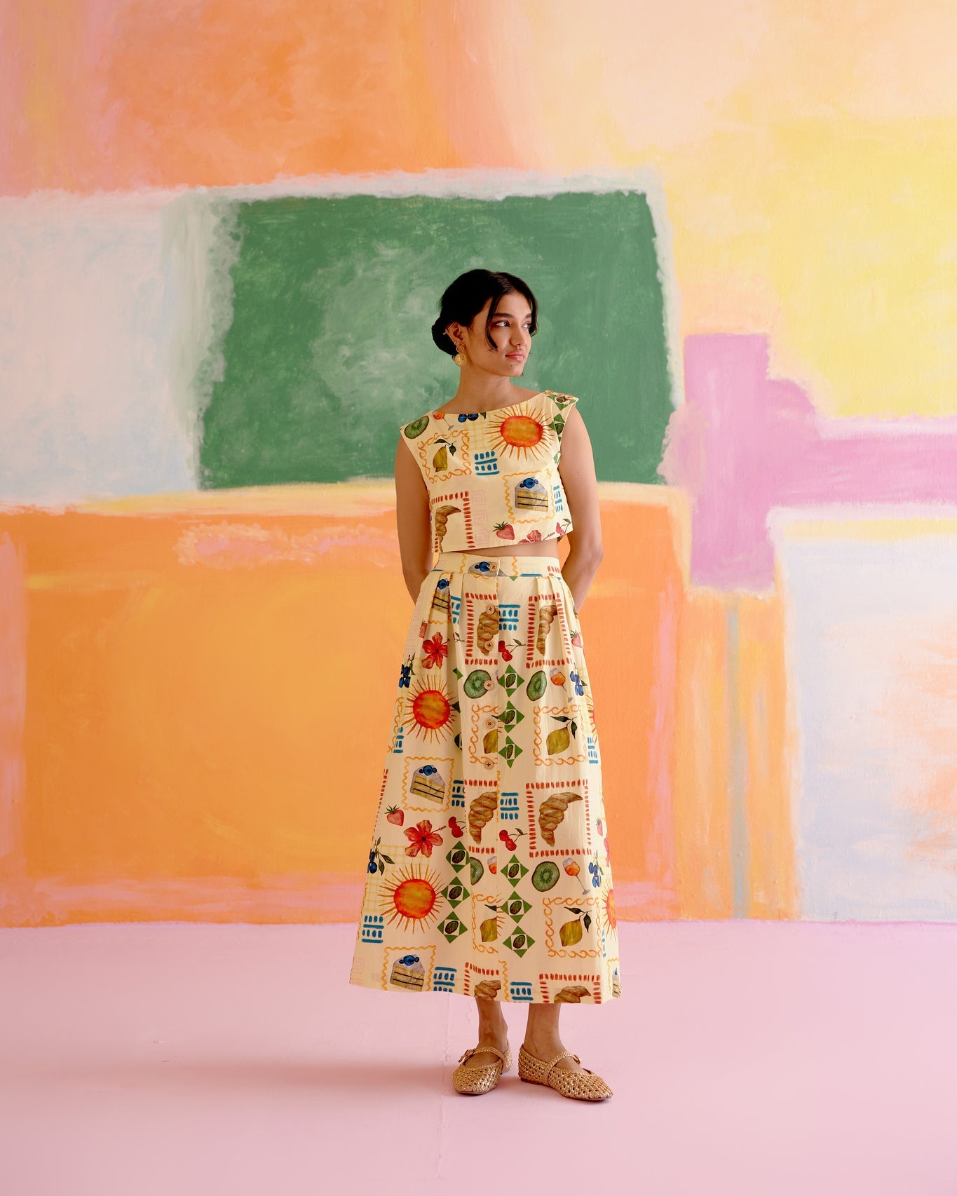 Art Co - ord Set Aloha Print Yellow - CiceroniSkirt SetHappi Space