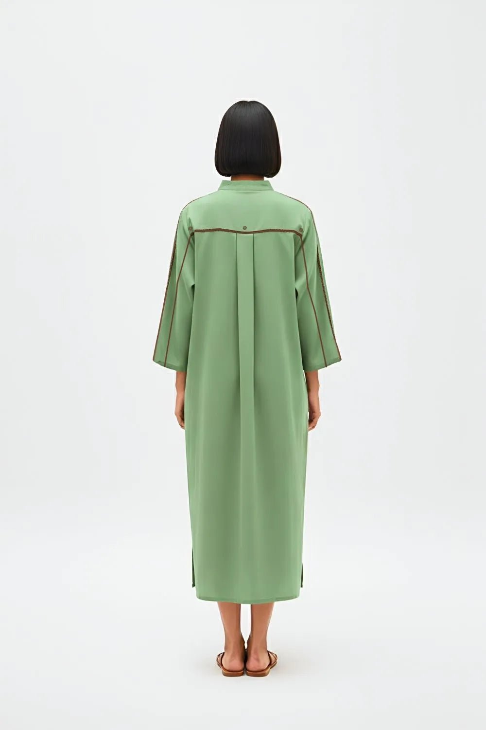 Asparagus Green - Tuscan Red Collared Stripe Dress - CiceroniDressesNeora by NC