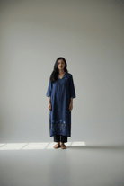 Assymetrical Dress – Midnight Blue Lotus Jamdani - CiceroniDressesBhomra