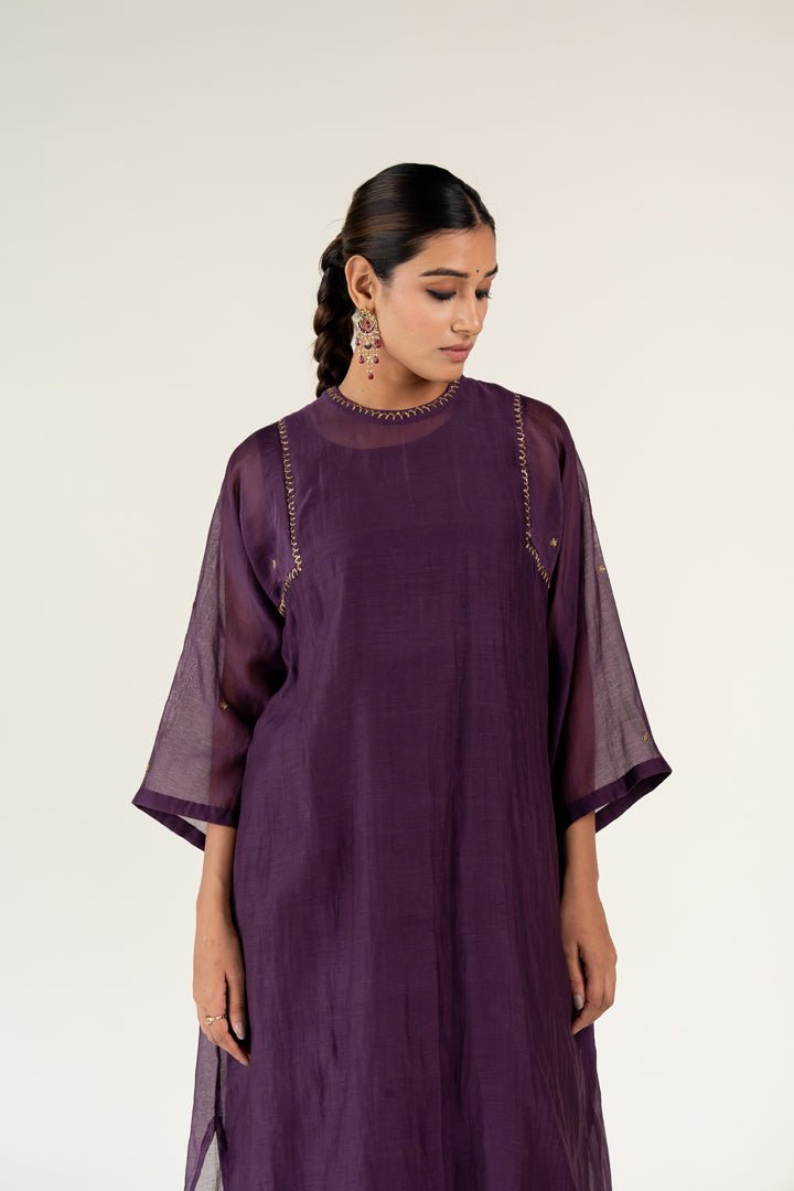 Aubergine Caftan Kurta (Set of 2) - CiceroniKurta Set, Festive WearNirjara