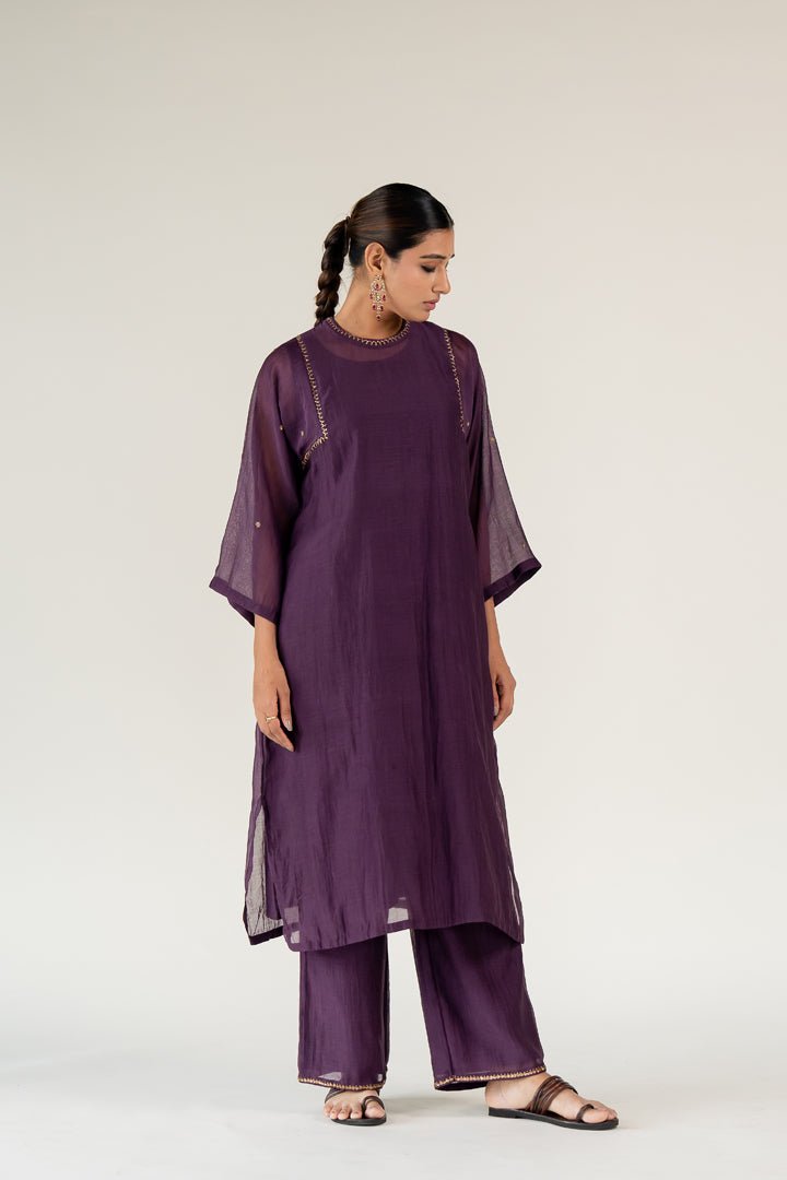 Aubergine Caftan Kurta (Set of 2) - CiceroniKurta Set, Festive WearNirjara